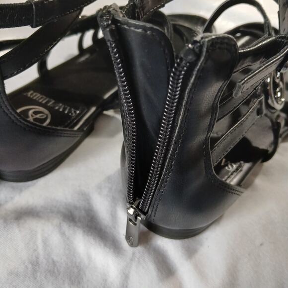 Sam & Libby Sandals W 7 Black Reed Strappy Flat Back Zip Casual Faux Leather - Picture 14 of 16